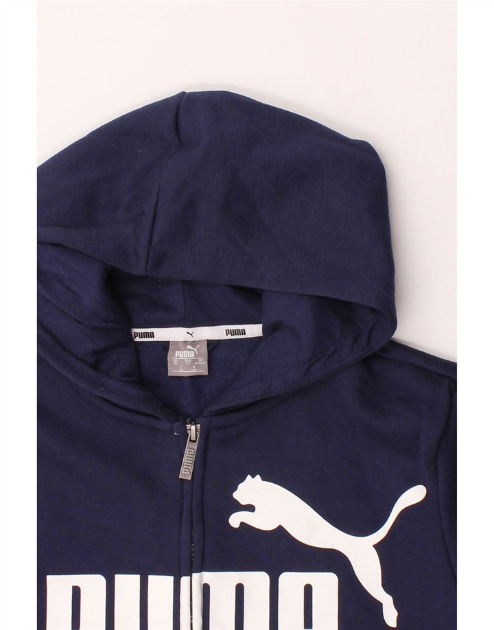 PUMA Boys Graphic Zip Hoodie Sweater 13-14 Years Navy Blue Cotton Vintage Puma and Second-Hand Puma from Messina Hembry 