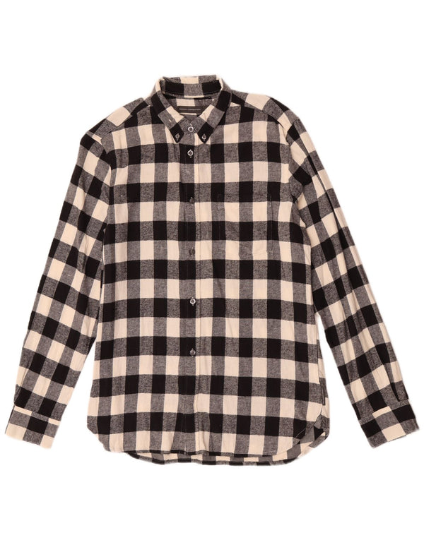 Camisa masculina de flanela French Connection algodão xadrez preto médio