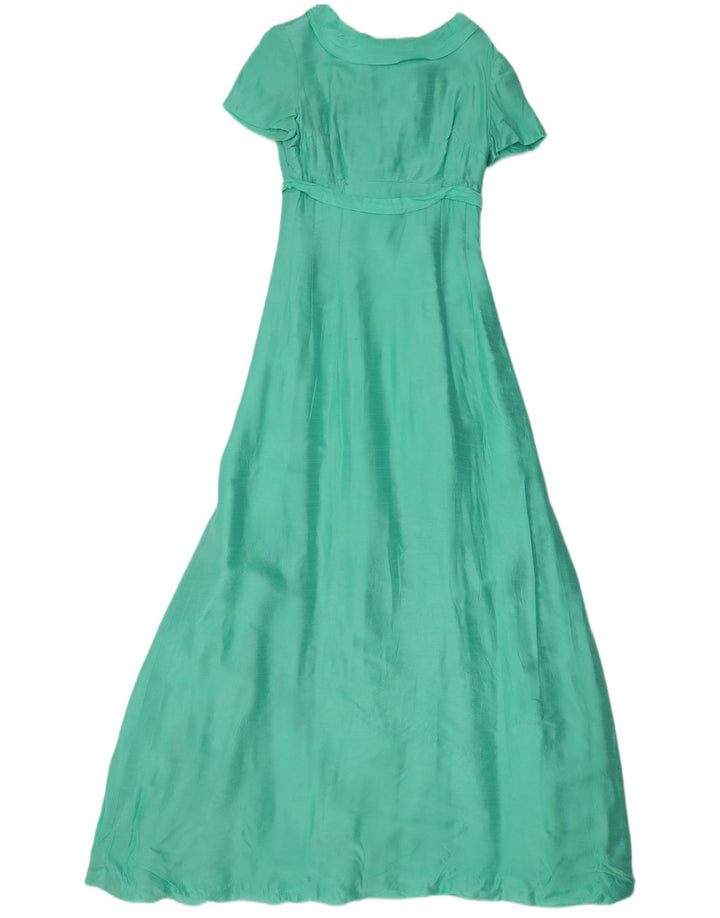 Vestido maxi feminino vintage UK 8 pequeno verde
