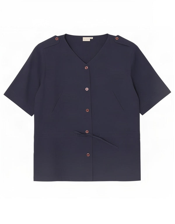 Blusa feminina de manga curta Andrea Mare Reino Unido 14 seda azul marinho médio