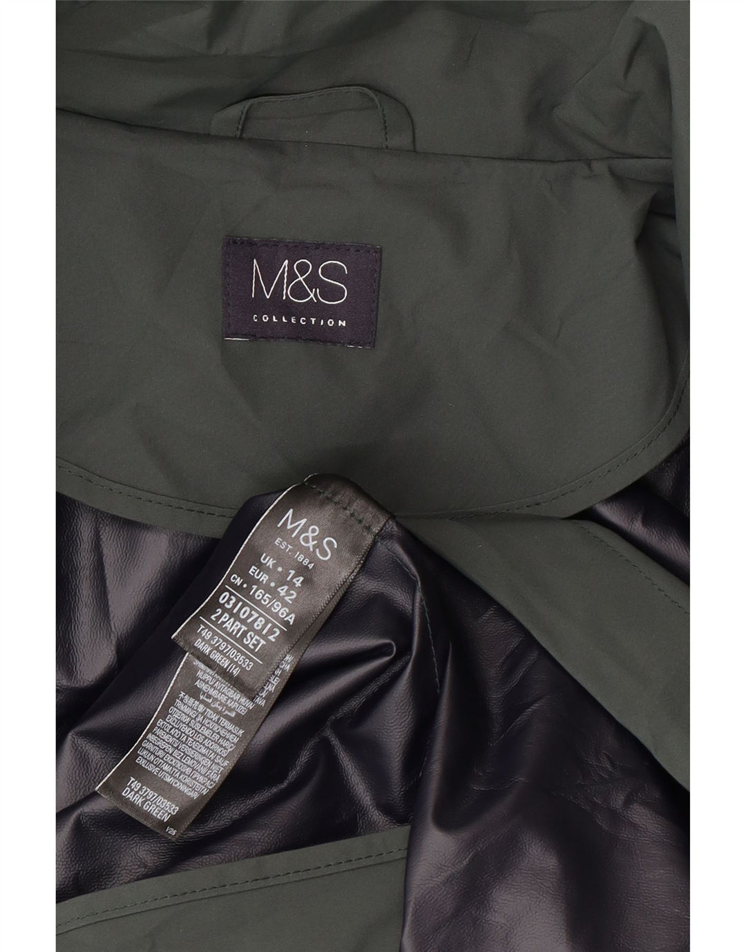 Capa de chuva feminina com capuz Marks & Spencer Reino Unido 14 grande poliéster verde