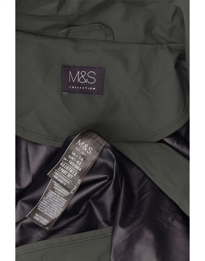 Capa de chuva feminina com capuz Marks & Spencer Reino Unido 14 grande poliéster verde