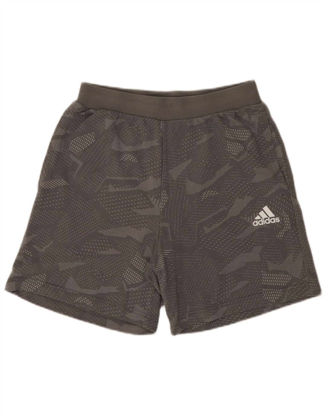 Shorts esportivos masculinos Adidas algodão geométrico cinza médio