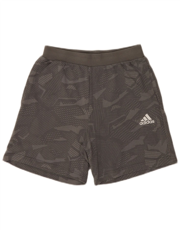 Shorts esportivos masculinos Adidas algodão geométrico cinza médio