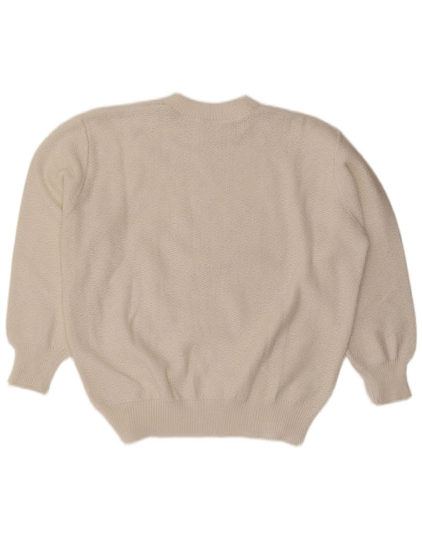 Suéter feminino vintage com gola redonda UK 18 XL branco