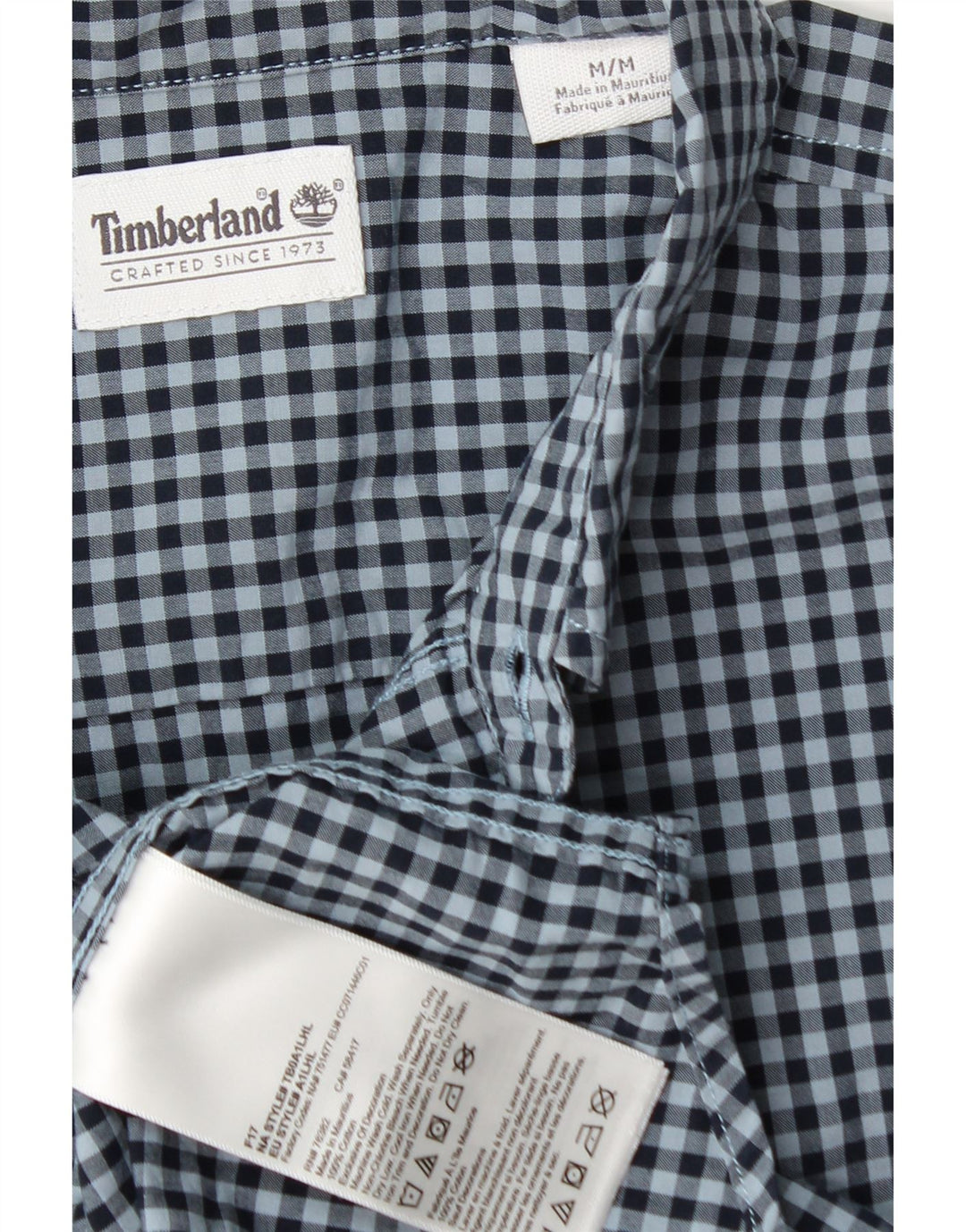 Camisa masculina TIMBERLAND média azul marinho algodão guingão