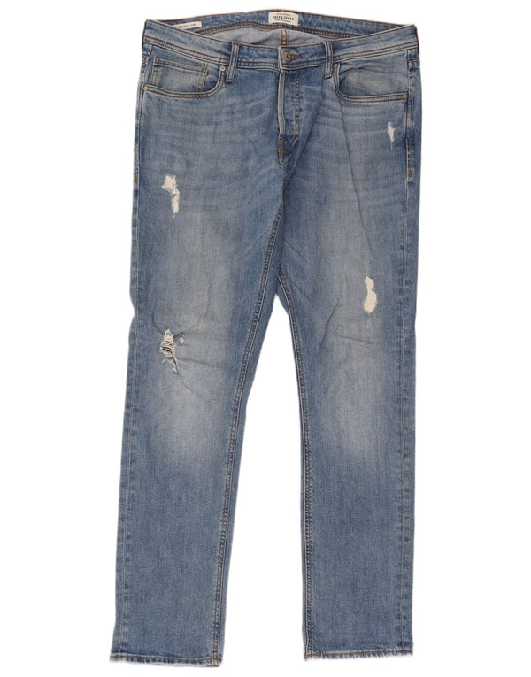 Jack & Jones Mens Tim Distressed Slim Jeans W36 L34 Azul Algodão