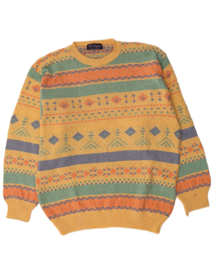 Suéter masculino Old England com gola redonda, grande lã amarela Fair Isle