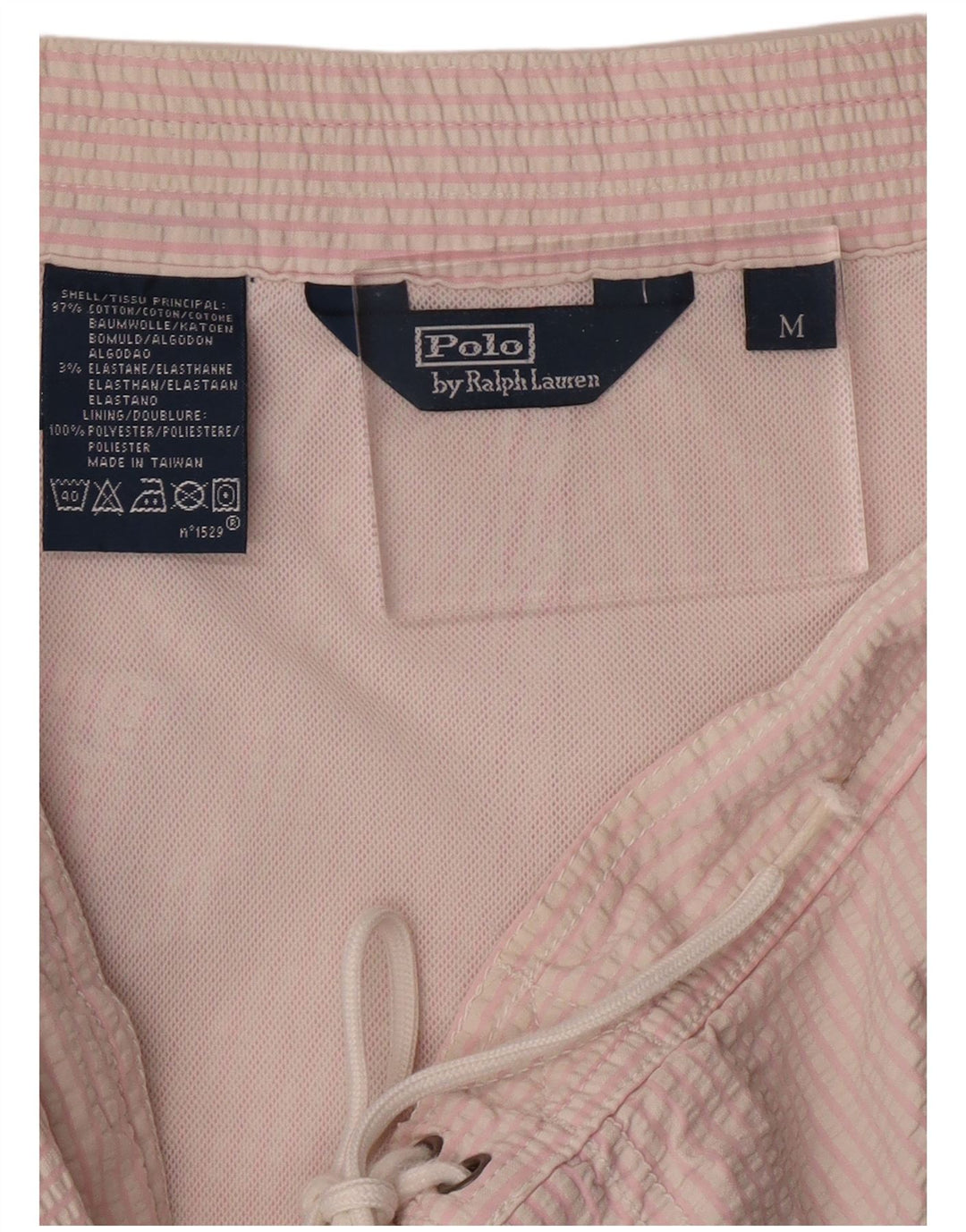 POLO RALPH LAUREN Shorts de natação masculino médio rosa algodão listrado
