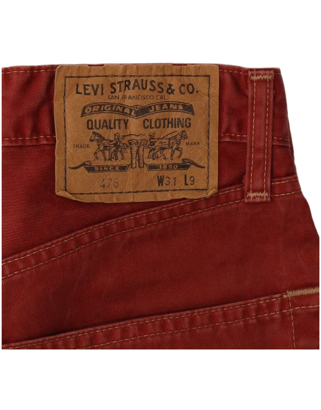 LEVI'S Masculino 476 Shorts Jeans W31 Médio Algodão Vermelho