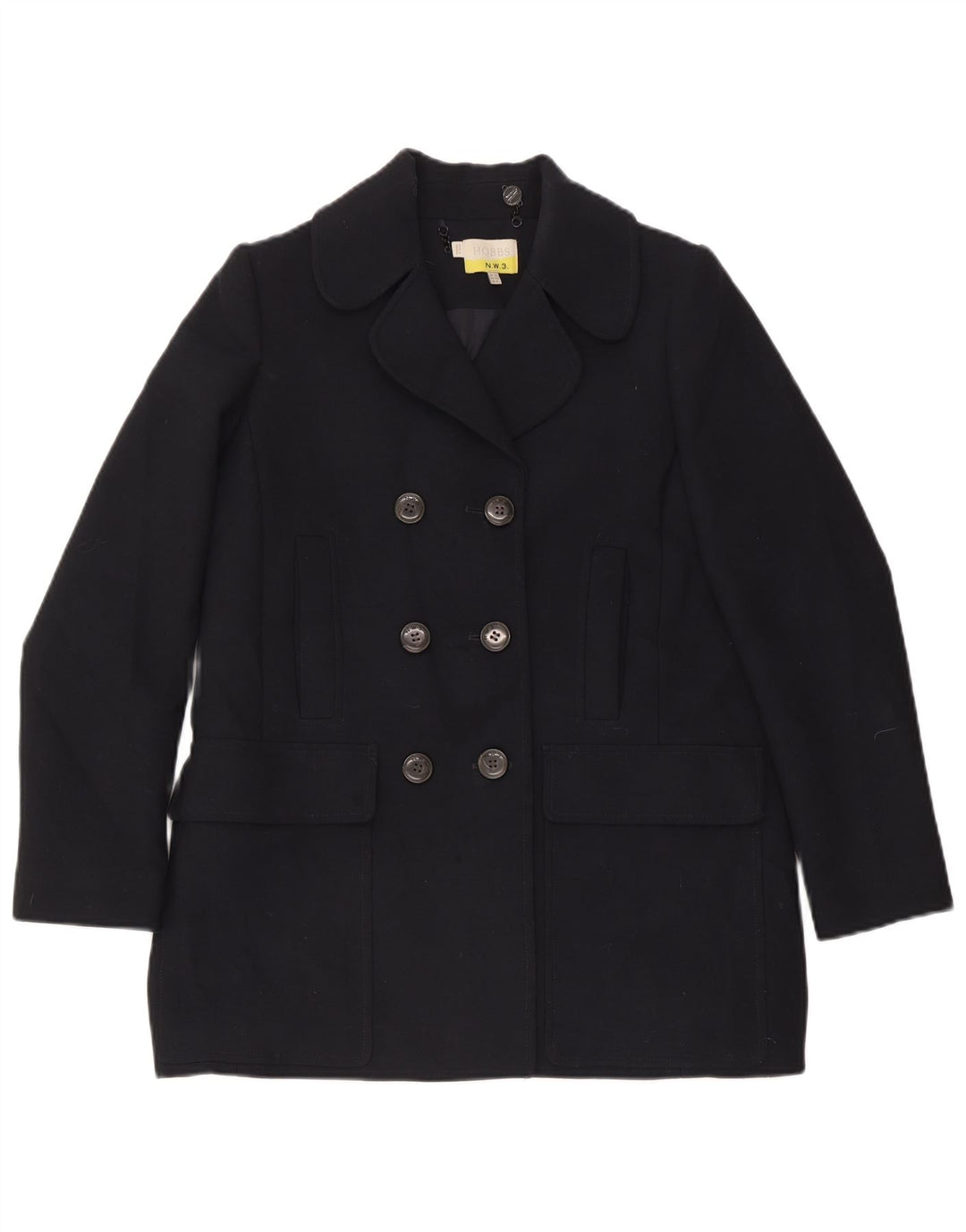 Hobbs Pea Coat feminino UK 12 poliéster azul marinho médio