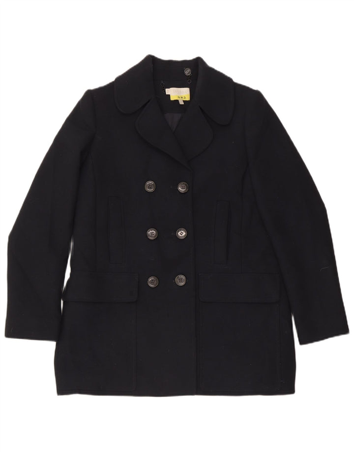 Hobbs Pea Coat feminino UK 12 poliéster azul marinho médio