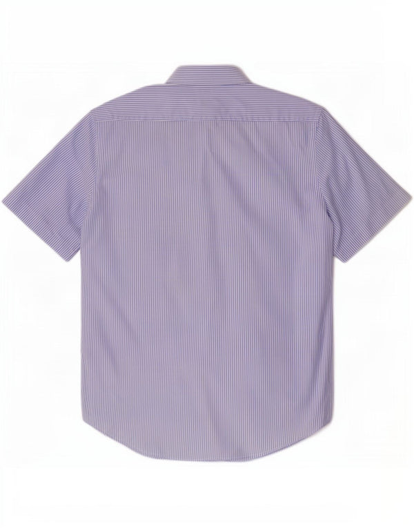 Camisa masculina de manga curta Hugo Boss tamanho 39 15 1/2 risca de giz azul médio