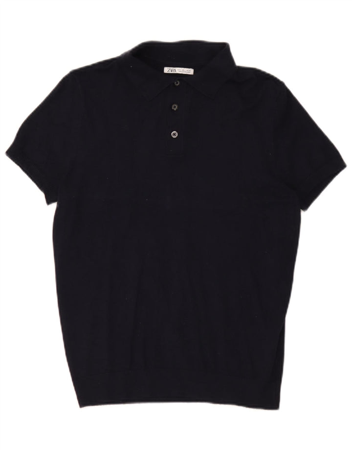 Camisa polo masculina Zara pequena viscose azul marinho