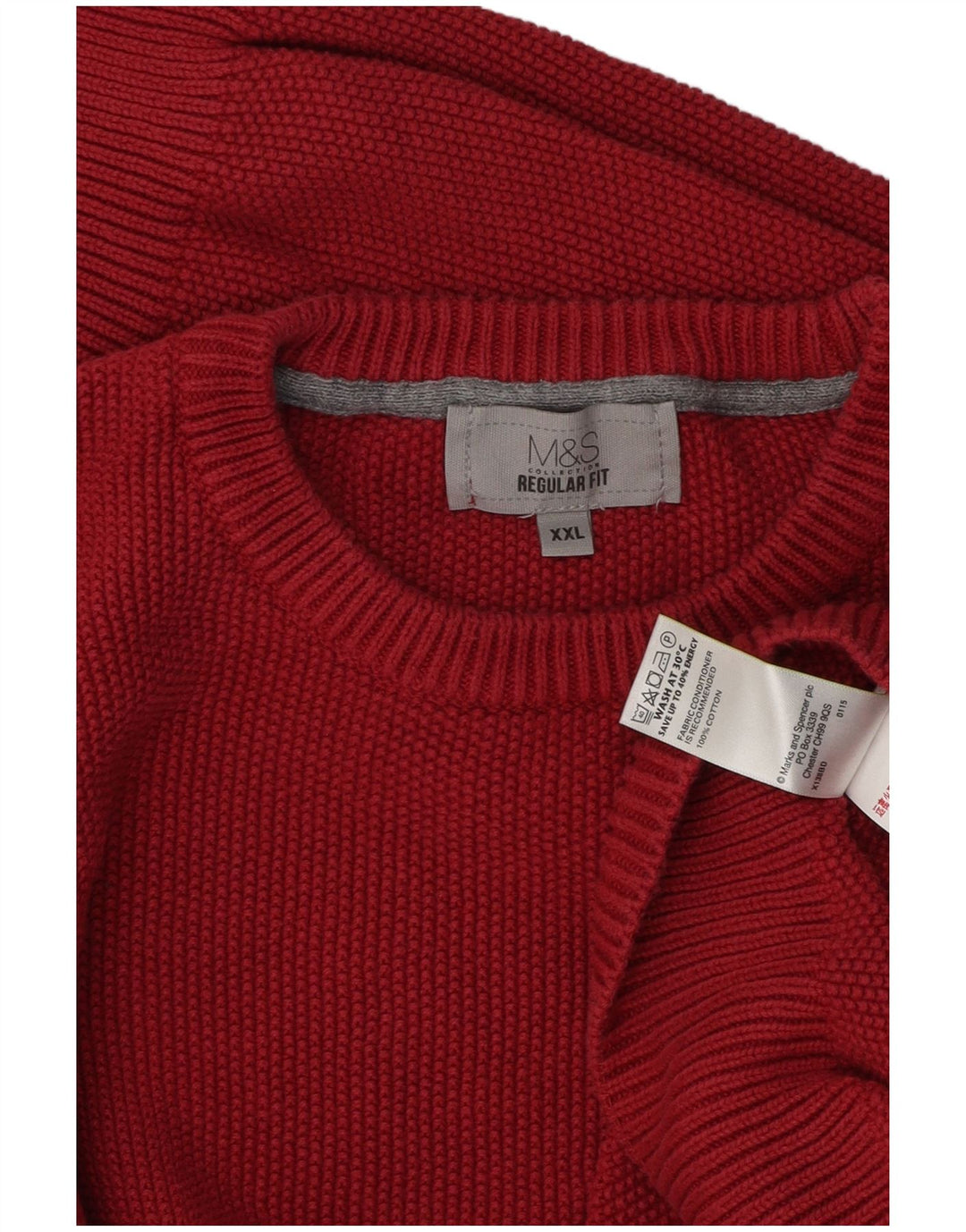 Suéter masculino Marks & Spencer de ajuste regular com gola redonda 2XL algodão vermelho