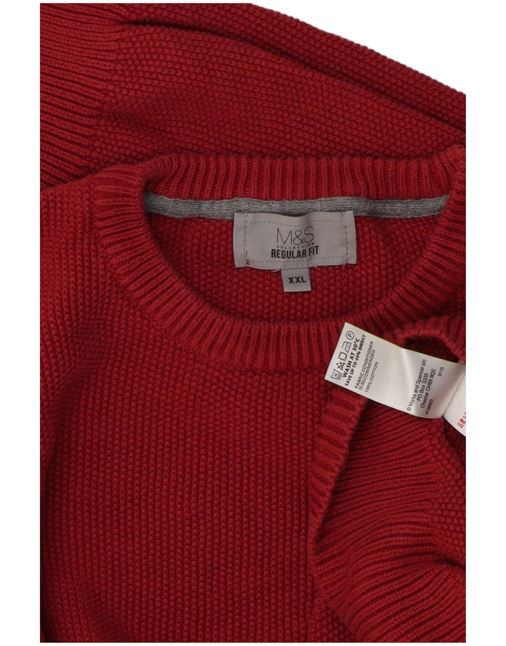 Suéter masculino Marks & Spencer de ajuste regular com gola redonda 2XL algodão vermelho