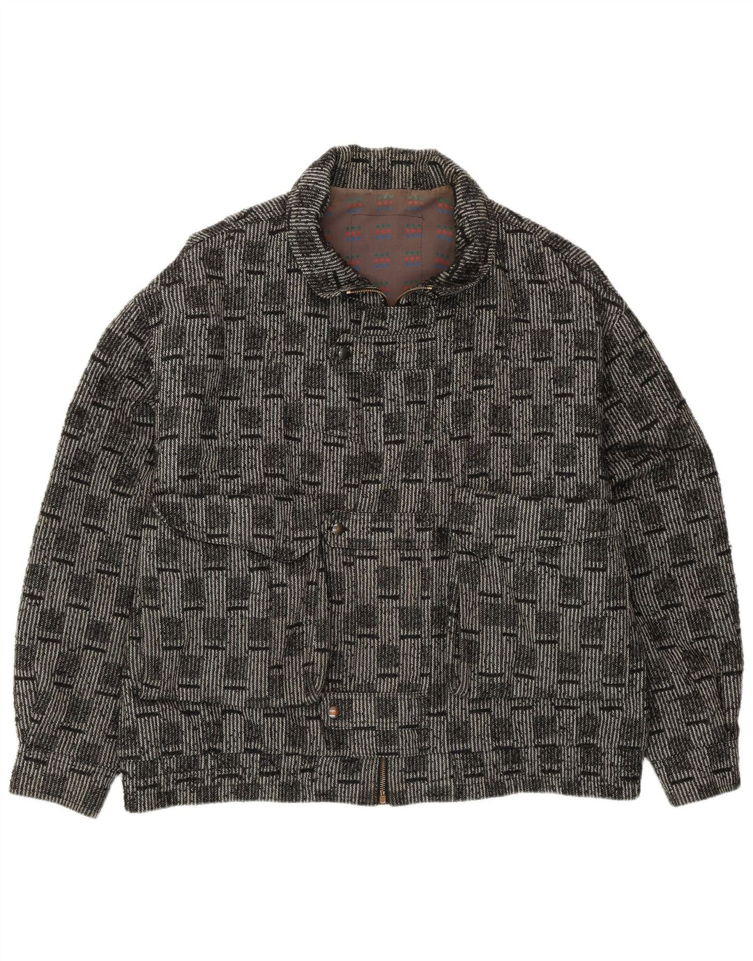 Jaqueta bomber masculina VINTAGE IT 52 XL lã xadrez cinza