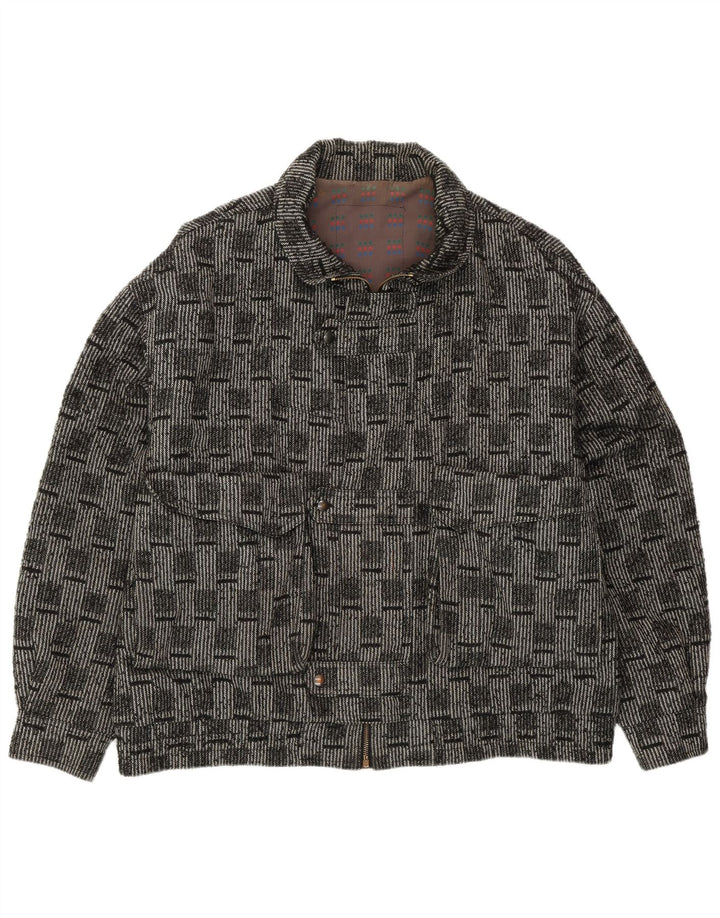 Jaqueta bomber masculina VINTAGE IT 52 XL lã xadrez cinza