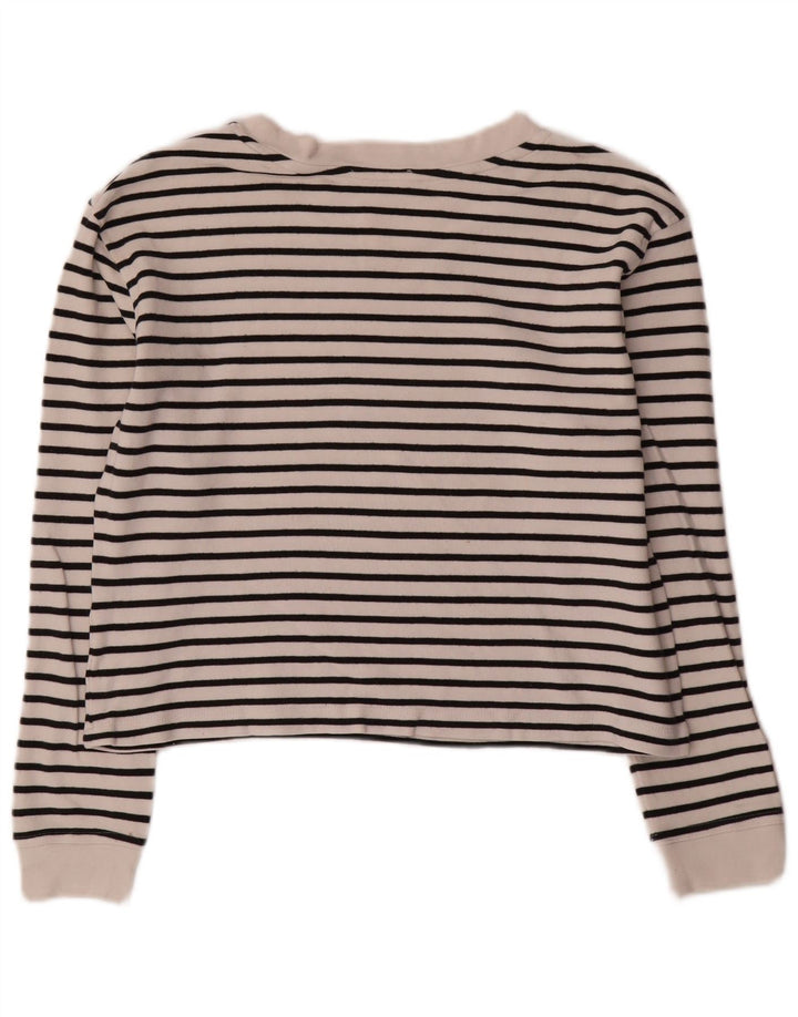 Zara Top feminino de manga comprida manga comprida Reino Unido 14 médio branco listrado náutico