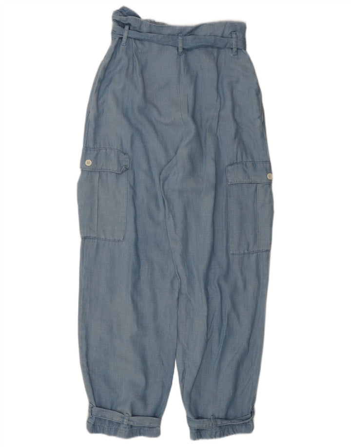 Calça cargo feminina ZARA cintura alta solta ajuste pequeno W26 L26 azul