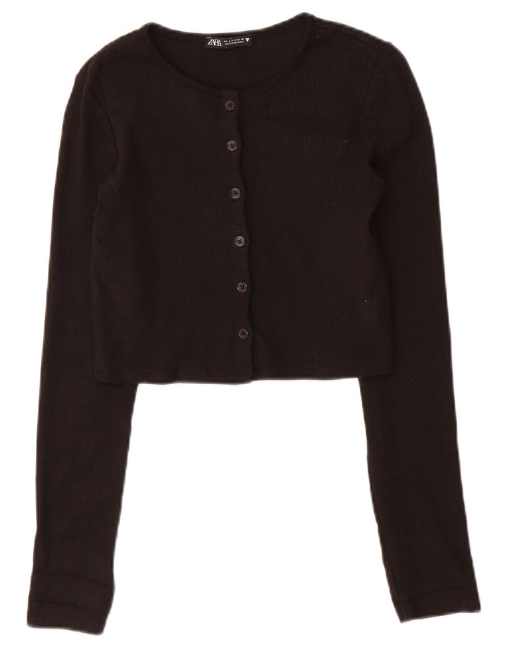 Zara Womens Crop Cardigan Top Reino Unido 8 Pequeno Preto