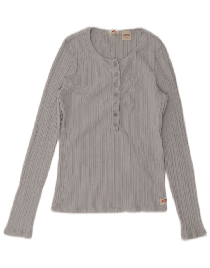 Top feminino Levi's manga comprida UK 8 pequeno algodão azul