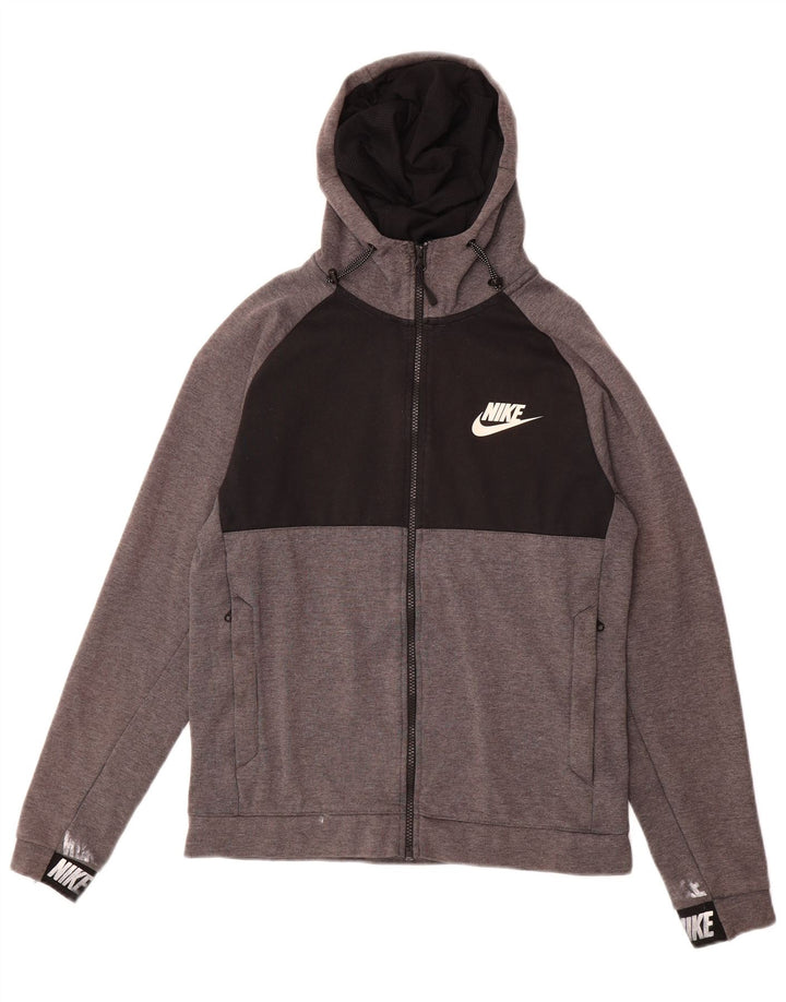 Suéter NIKE masculino com capuz e zíper pequeno cinza colorblock algodão