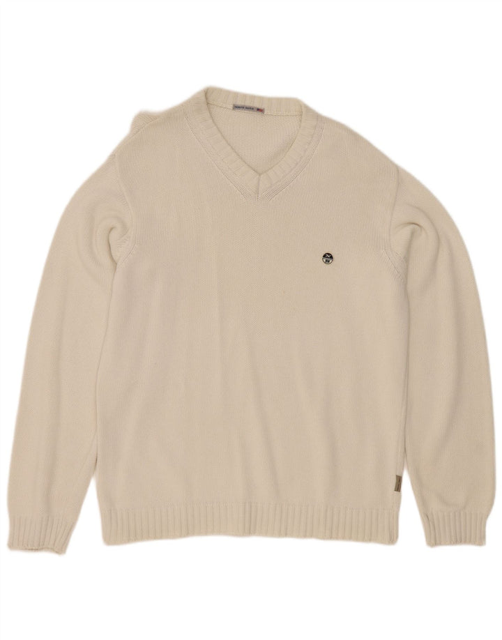 Suéter masculino North Sails com decote em V, algodão branco médio