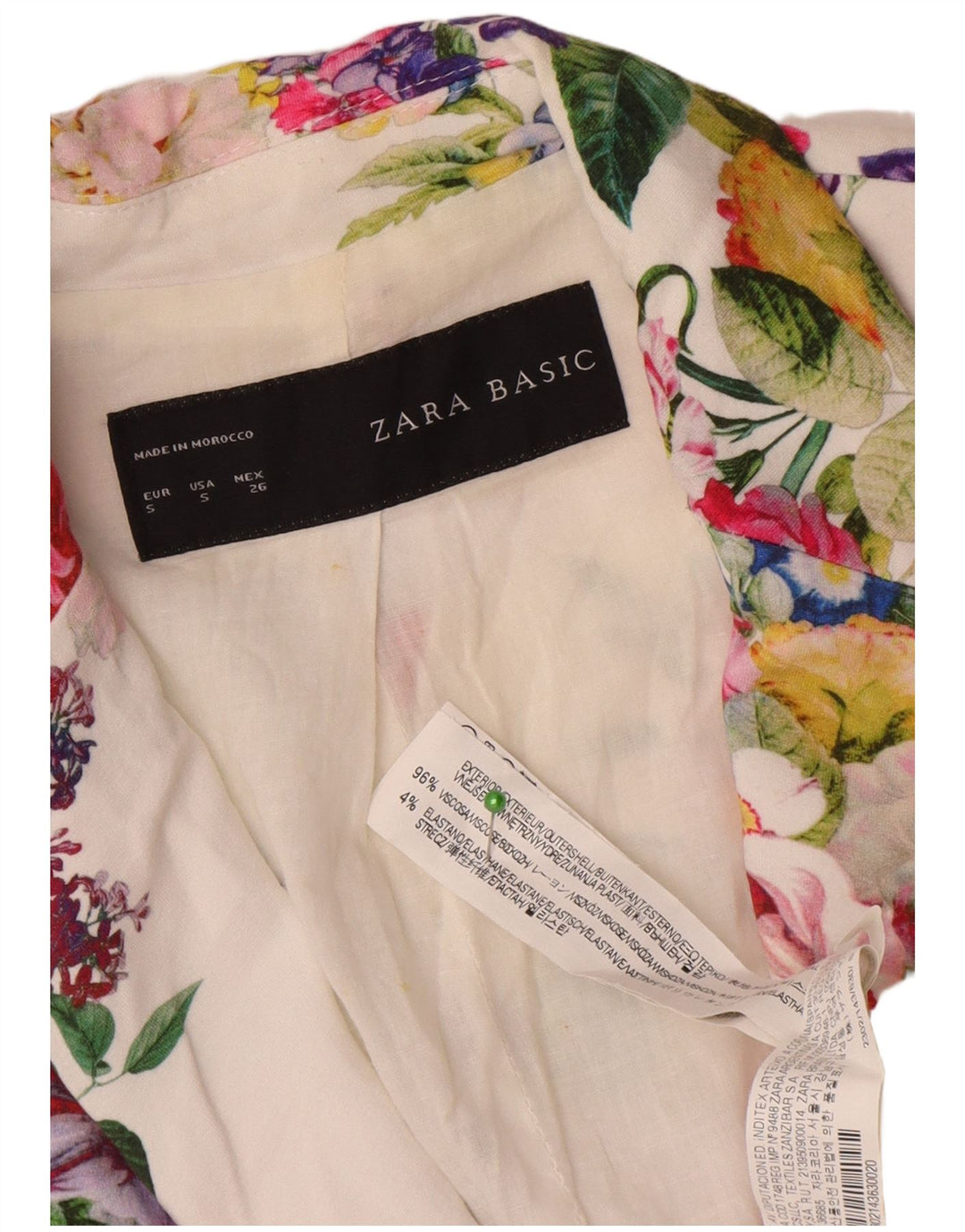 Jaqueta blazer feminina Zara com 1 botão UK 10 pequena viscose floral branca
