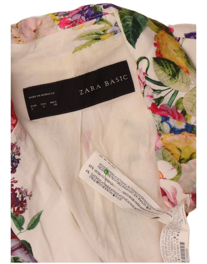 Jaqueta blazer feminina Zara com 1 botão UK 10 pequena viscose floral branca