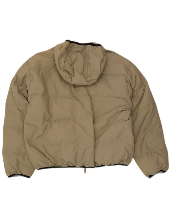 Jaqueta acolchoada de ajuste solto com capuz masculino vintage poliéster cáqui pequeno Reino Unido 36