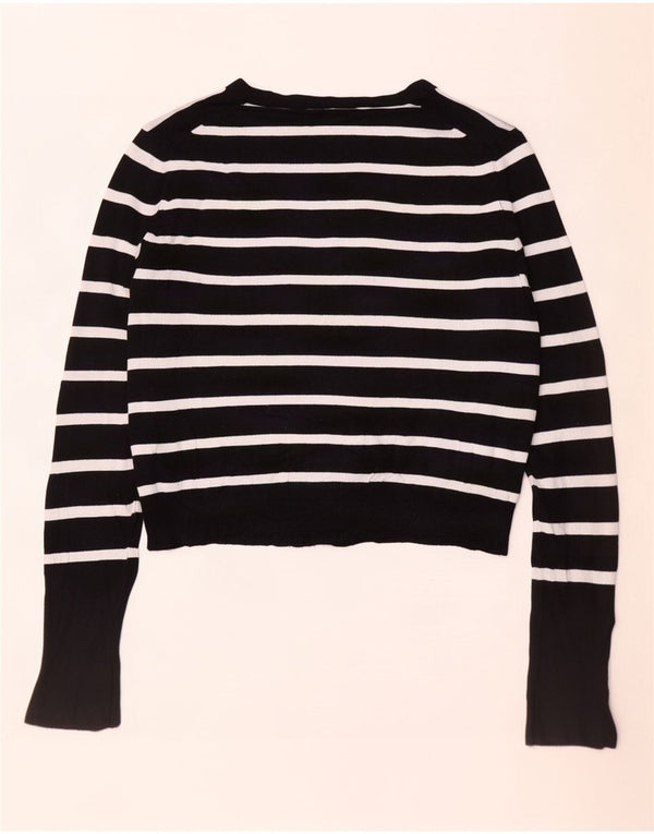 Suéter cardigã feminino Zara UK 14 viscose listrada preta média