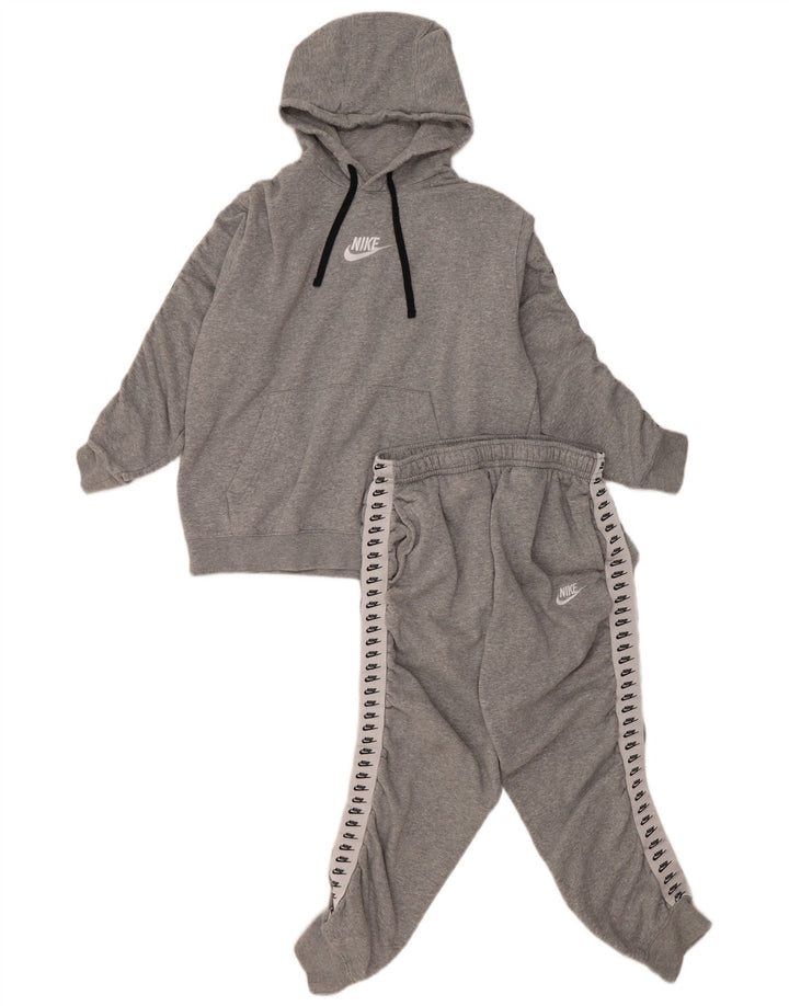 NIKE Womens Graphic Full Tracksuit UK 14 Médio Cinza Colourblock Algodão