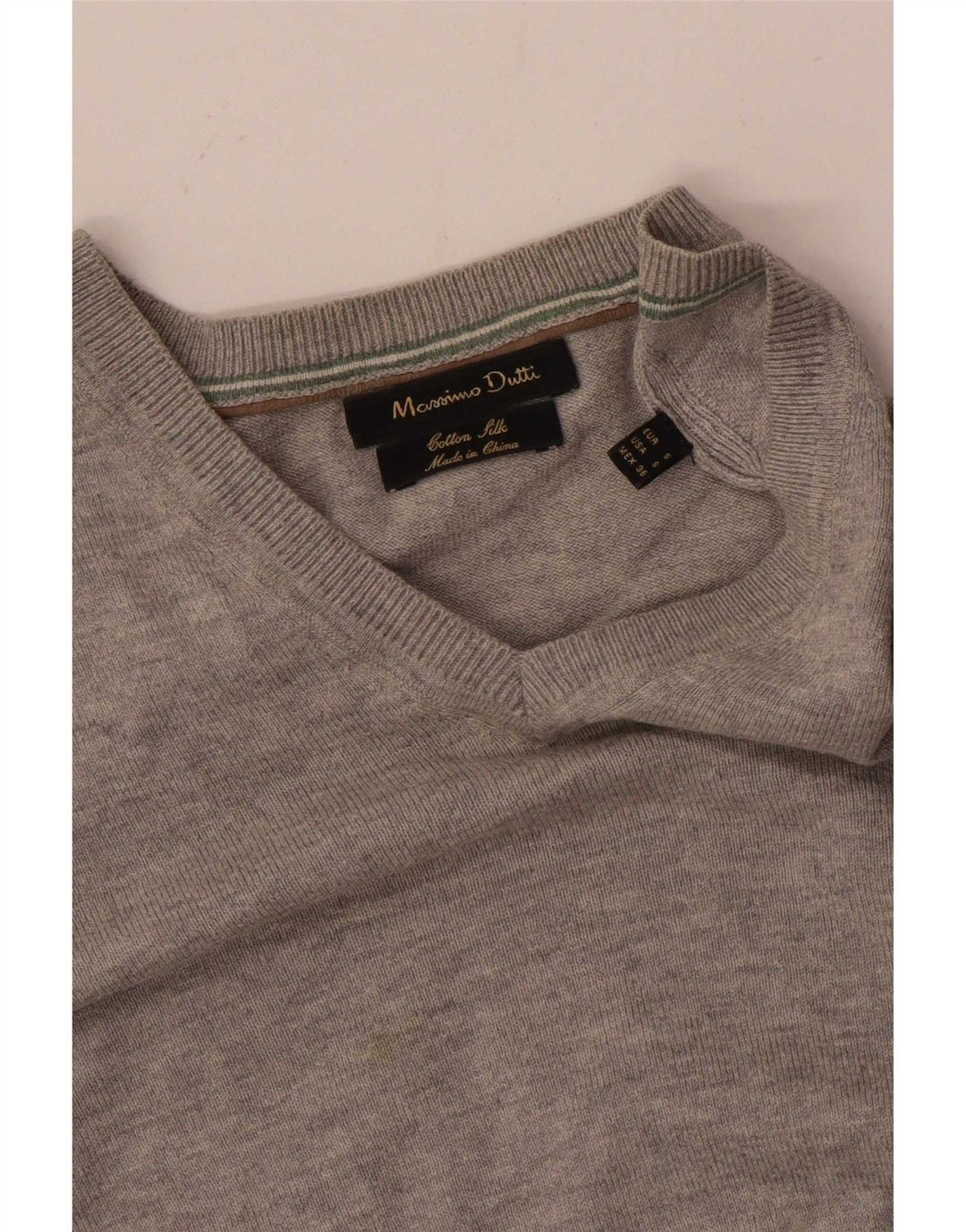 Suéter masculino Massimo Dutti com decote em V pequeno algodão manchado cinza
