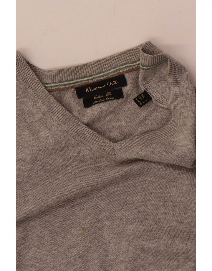 Suéter masculino Massimo Dutti com decote em V pequeno algodão manchado cinza