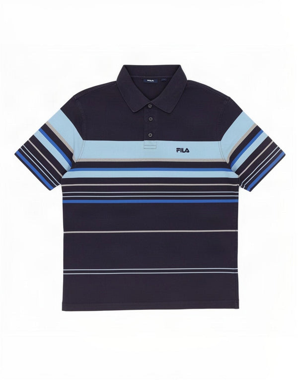 Camisa polo masculina Fila grande algodão listrado azul marinho