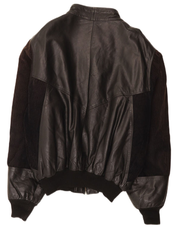 Jaqueta de couro bomber masculina vintage IT 52 XL preta
