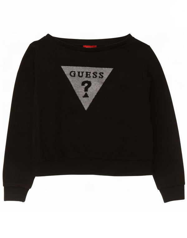 Guess Womens Crop Graphic Moletom Jumper Reino Unido 14 Médio Algodão Preto