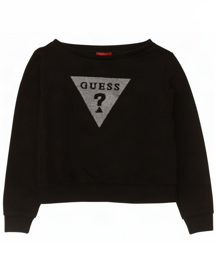 Guess Womens Crop Graphic Moletom Jumper Reino Unido 14 Médio Algodão Preto