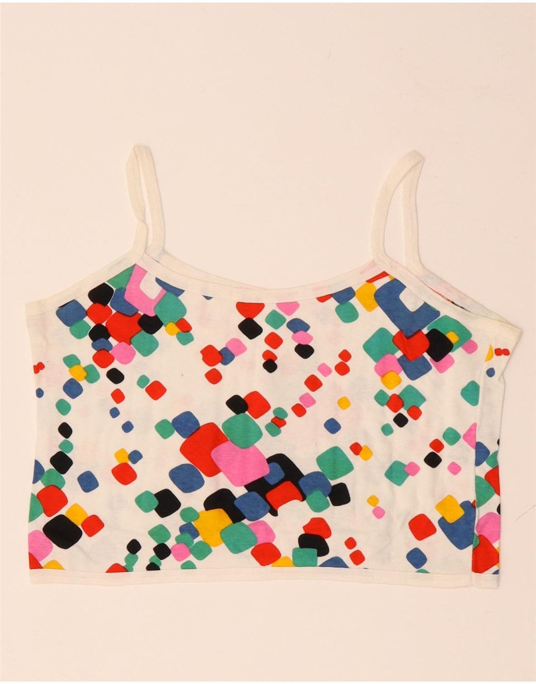 VINTAGE Womens Crop Cami Top UK 10 Pequeno Multicolorido Geométrico