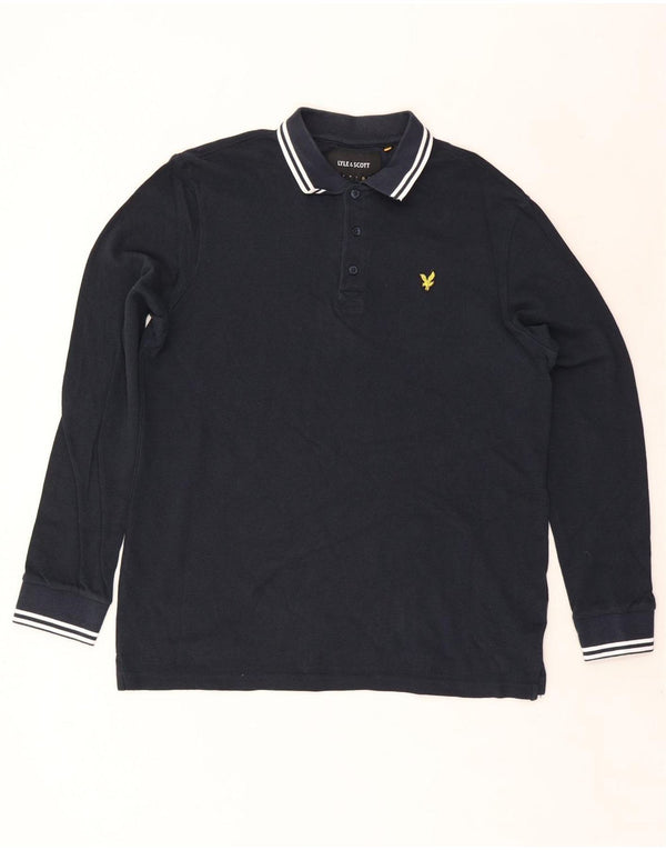 Camisa polo masculina de manga comprida Lyle & Scott XL azul marinho algodão