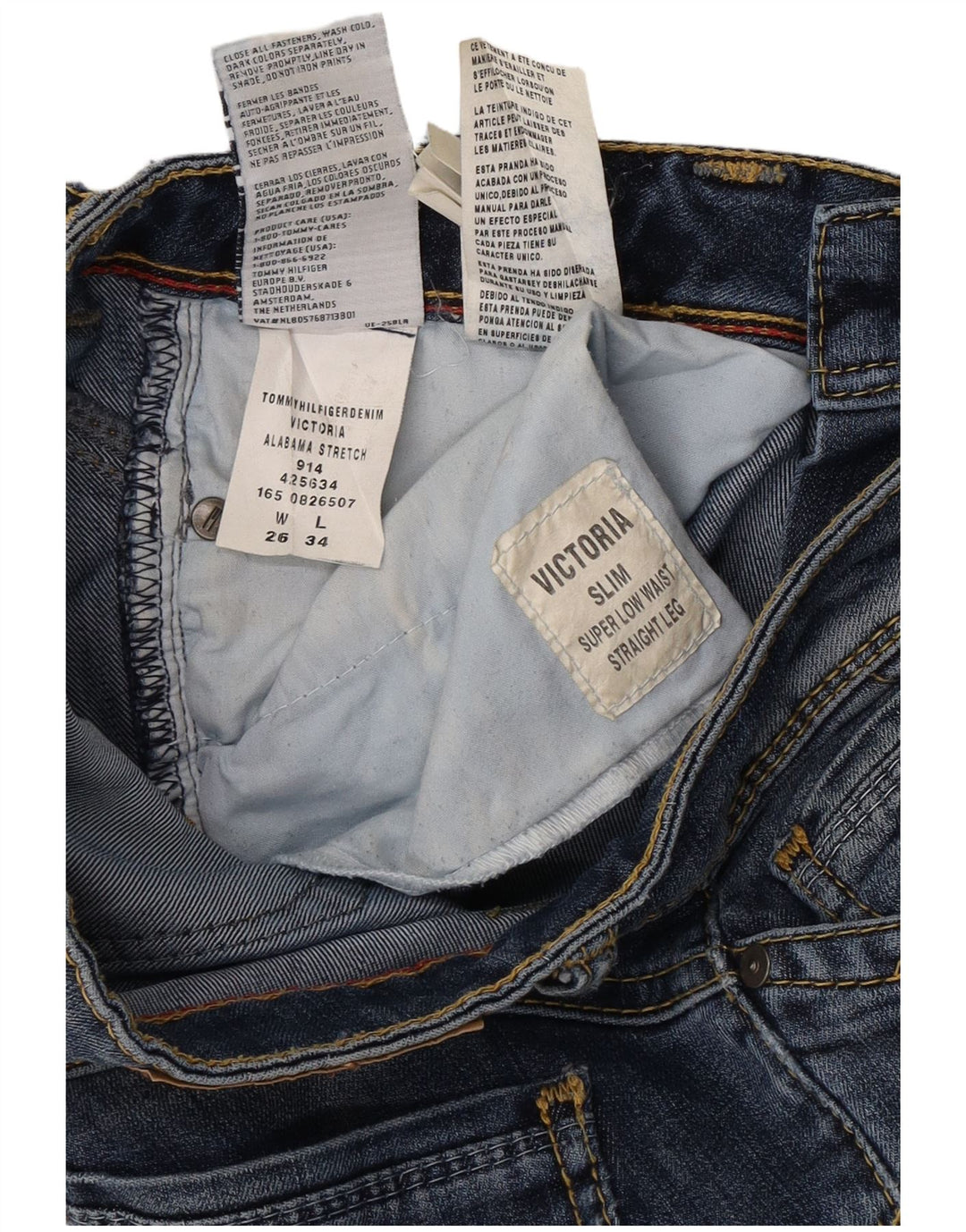 Jeans feminino TOMMY HILFIGER Victoria Super Low Slim reto W26 L34 azul