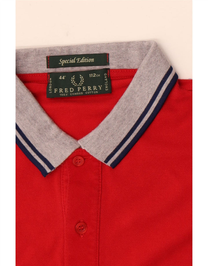 Camisa polo masculina de rugby Fred Perry de algodão vermelho médio