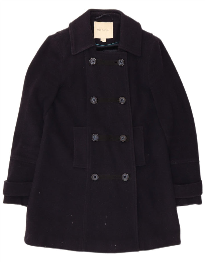 Casaco feminino Monsoon com peito duplo Reino Unido 8 pequeno lã azul marinho