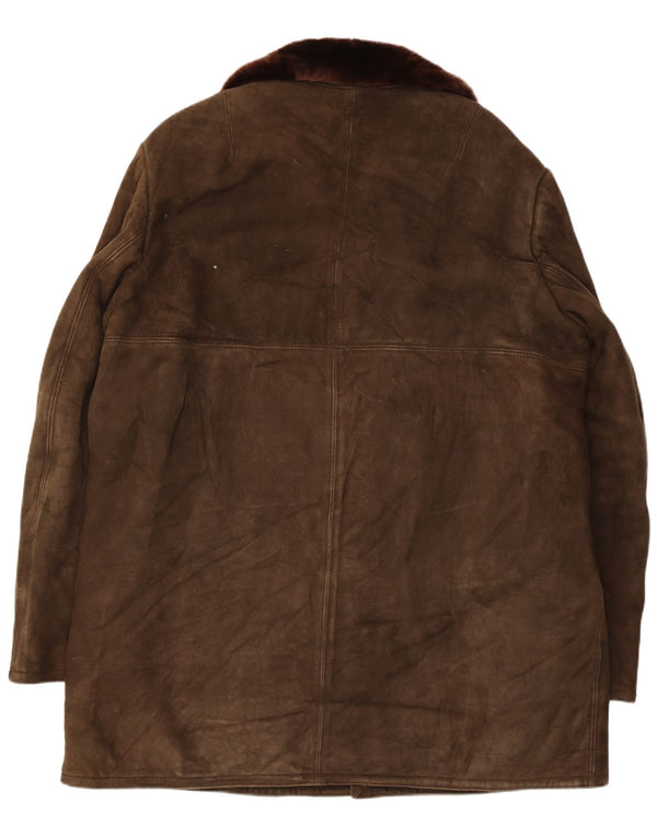 Jaqueta masculina vintage Shearling UK 42 XL couro marrom