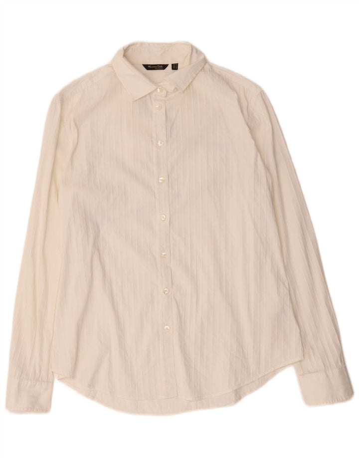 Camisa feminina Massimo Dutti EU 42 grande algodão listrado branco