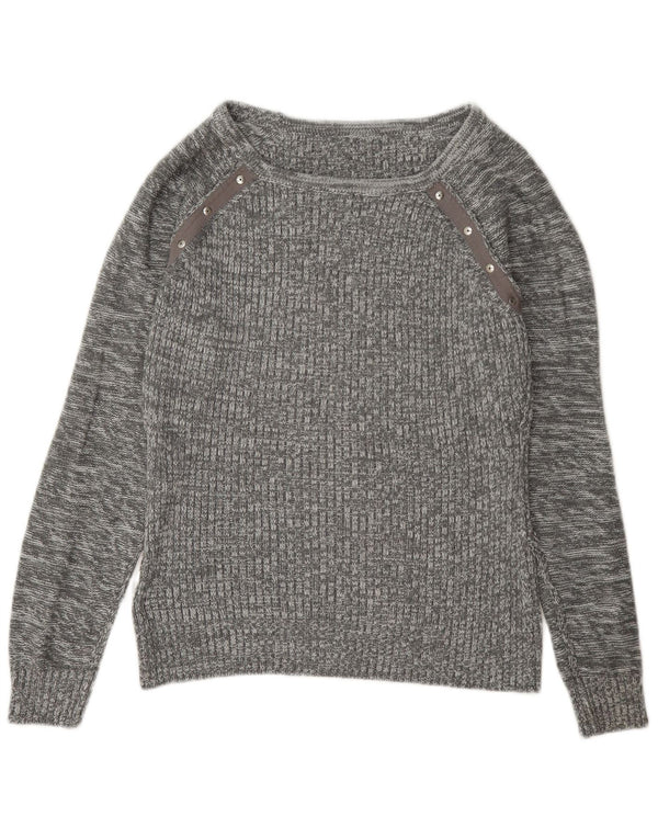 Suéter feminino Guess com gola canoa UK 14 cinza médio manchado