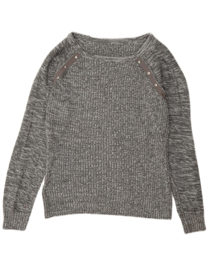 Suéter feminino Guess com gola canoa UK 14 cinza médio manchado