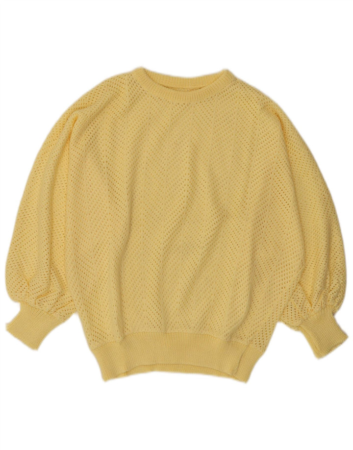 Suéter feminino VINTAGE com gola redonda UK 14 amarelo médio