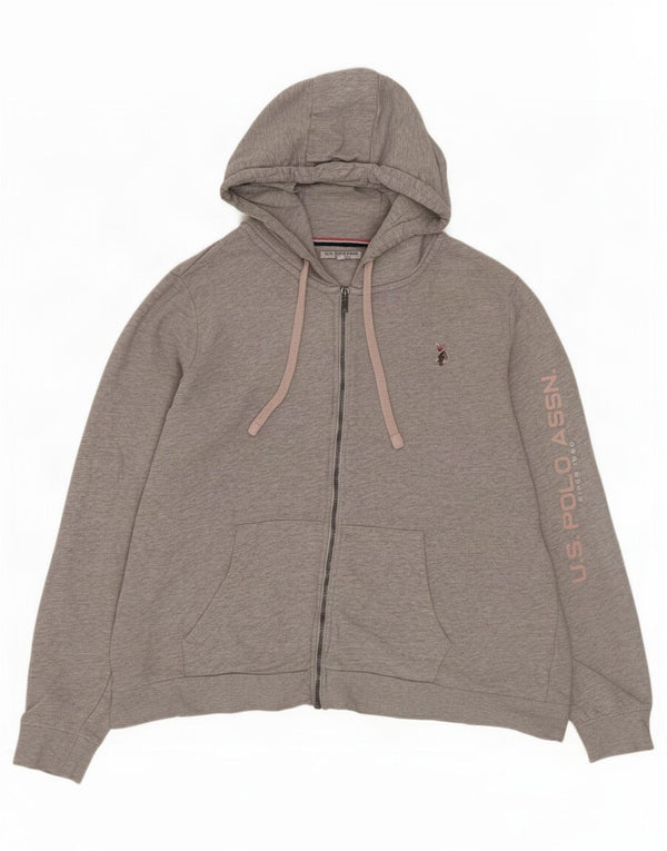 US Polo Assn. Suéter feminino com capuz e zíper gráfico UK 20 2XL algodão cinza